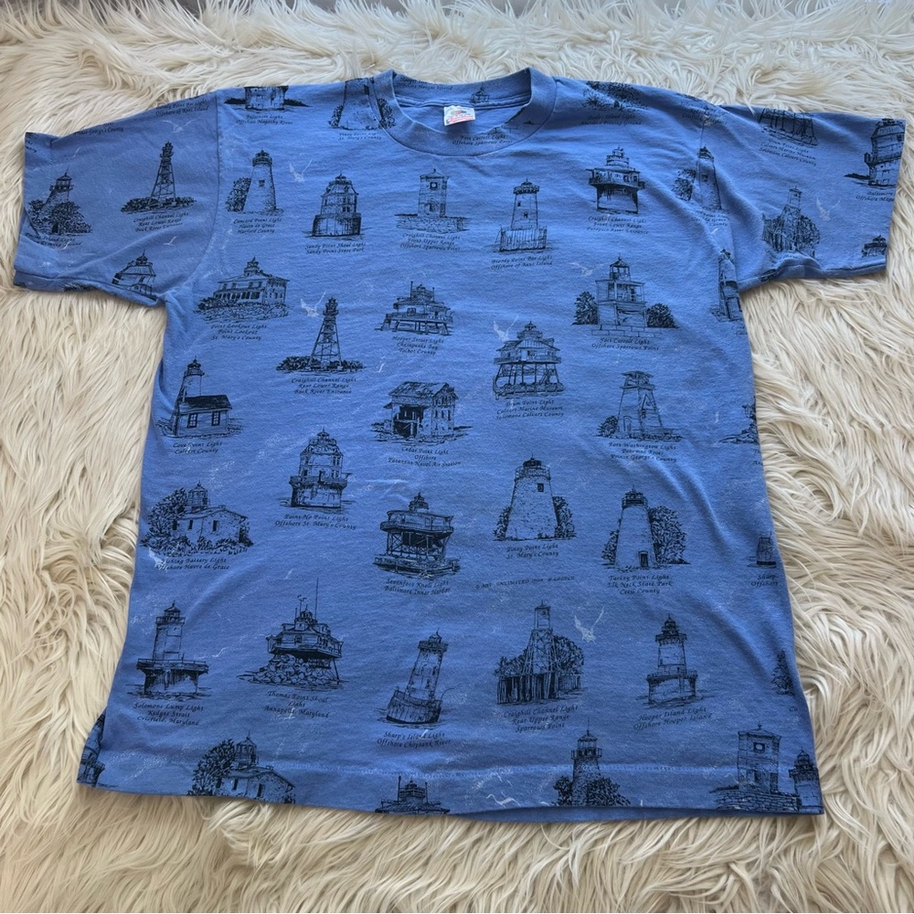 Vintage 90s Lighthouses of America AOP T-Shirt All Over Print Men’s Size L